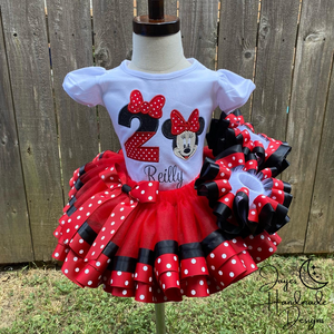 Red and Black Minnie Mouse 1st Birthdau Outfit, Minnie Mouse 1st